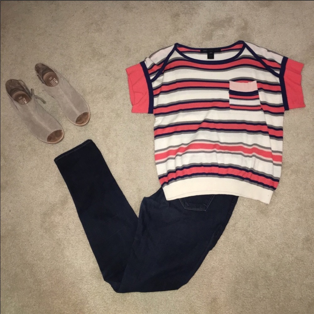 Marc by Marc Jacobs coral and navy sweater